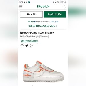 Nike Air Force 1 Low ShadowWhite Total Orange (Women's) size 9